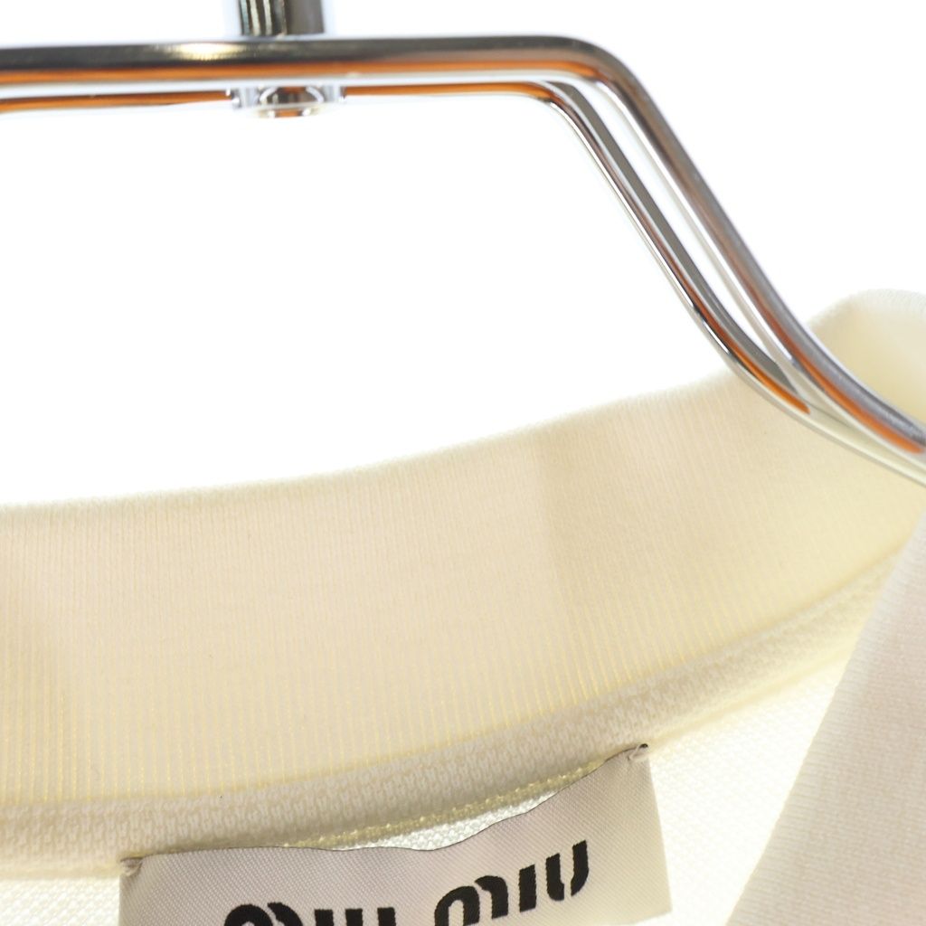Miu Miu Cotton Pique Front Logo Embroidery Short Sleeve Polo Shirt White — view 5
