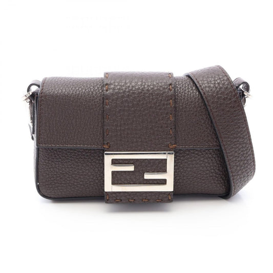Fendi Shoulder Bag Selleria Baguette 2-Way Dark Brown Leather Mini