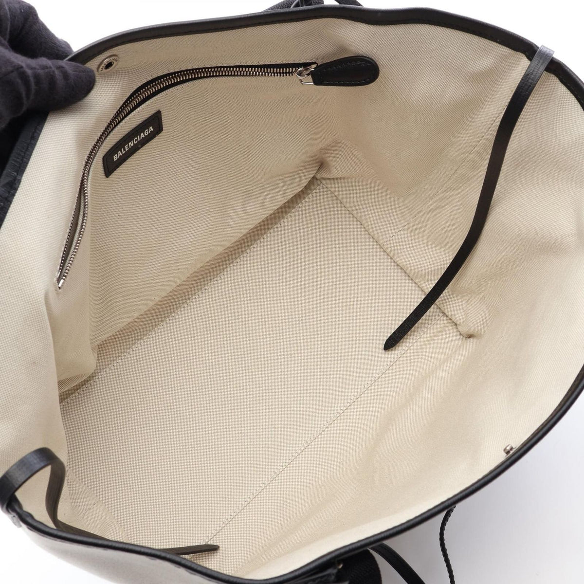 Balenciaga Tote Bag Biarritz 2-Way Ivory Black Canvas Leather — view 3