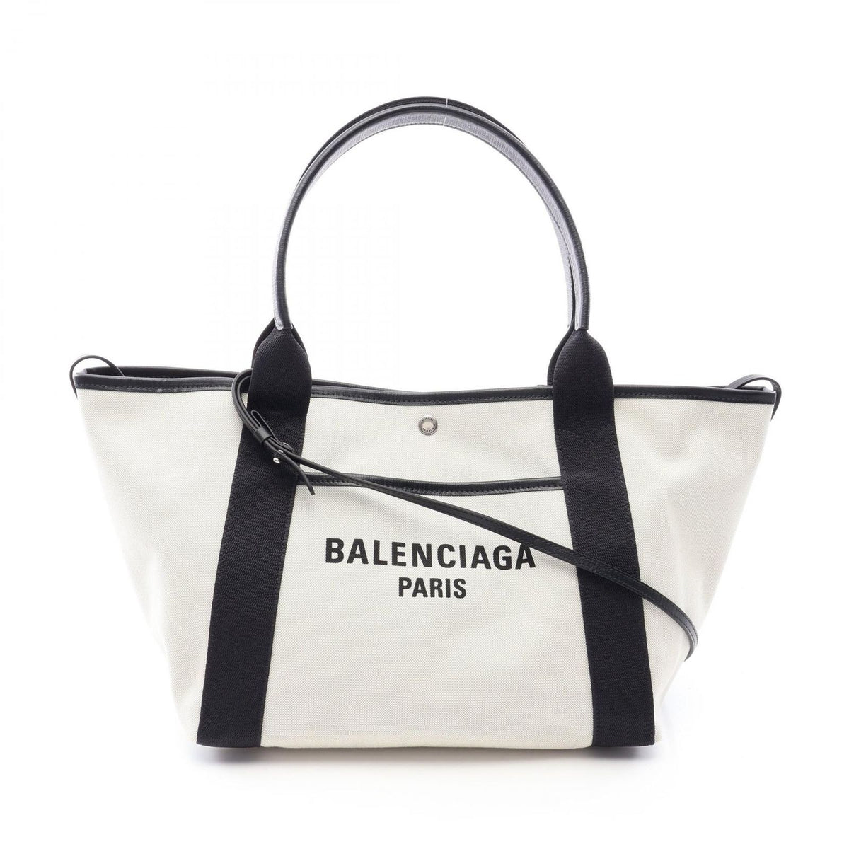 Balenciaga Tote Bag Biarritz 2-Way Ivory Black Canvas Leather