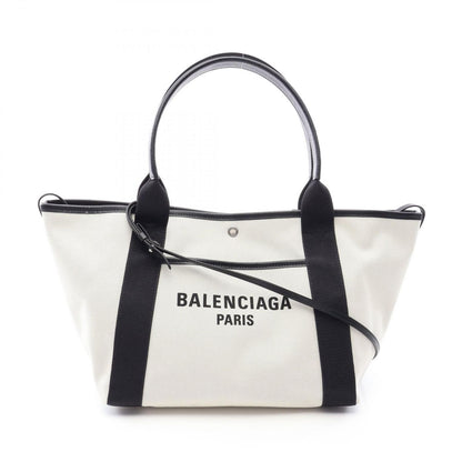 Balenciaga Tote Bag Biarritz 2-Way Ivory Black Canvas Leather