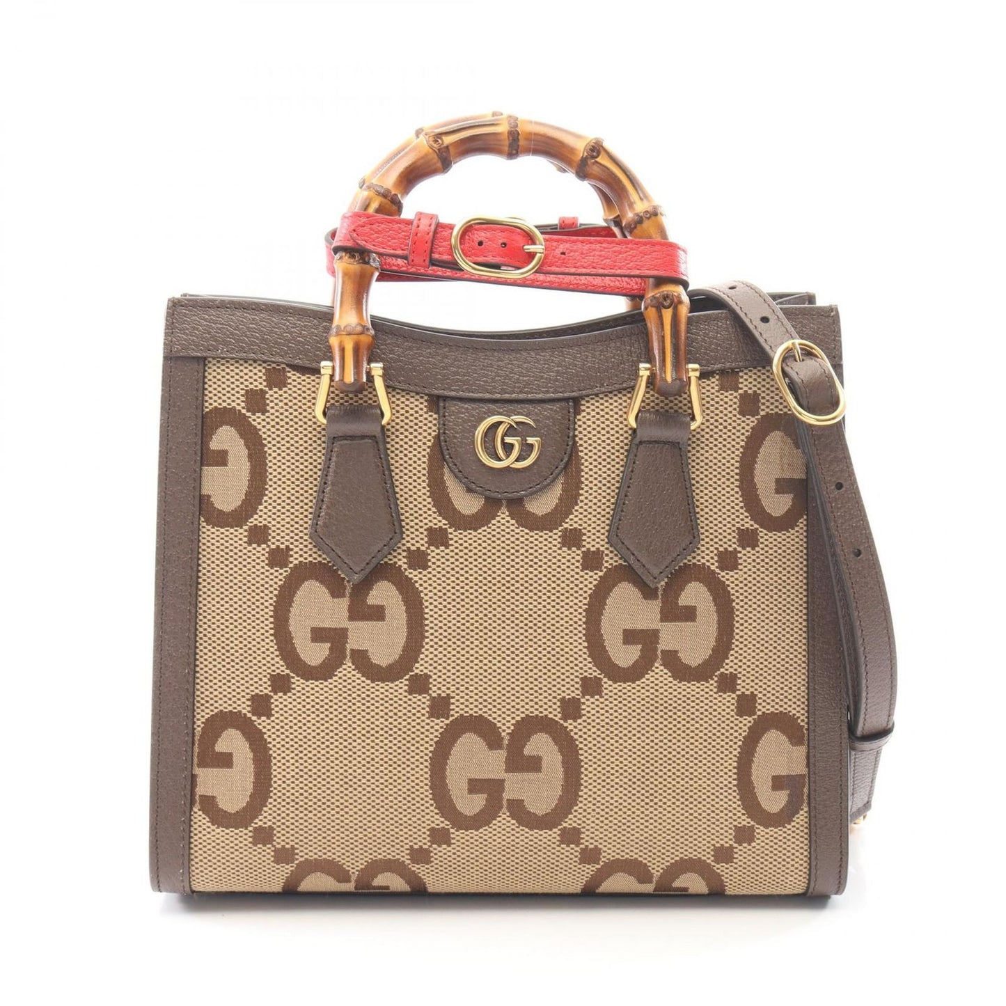 Gucci Diana Jumbo GG 2-Way Beige Brown Canvas Leather Small Handbag