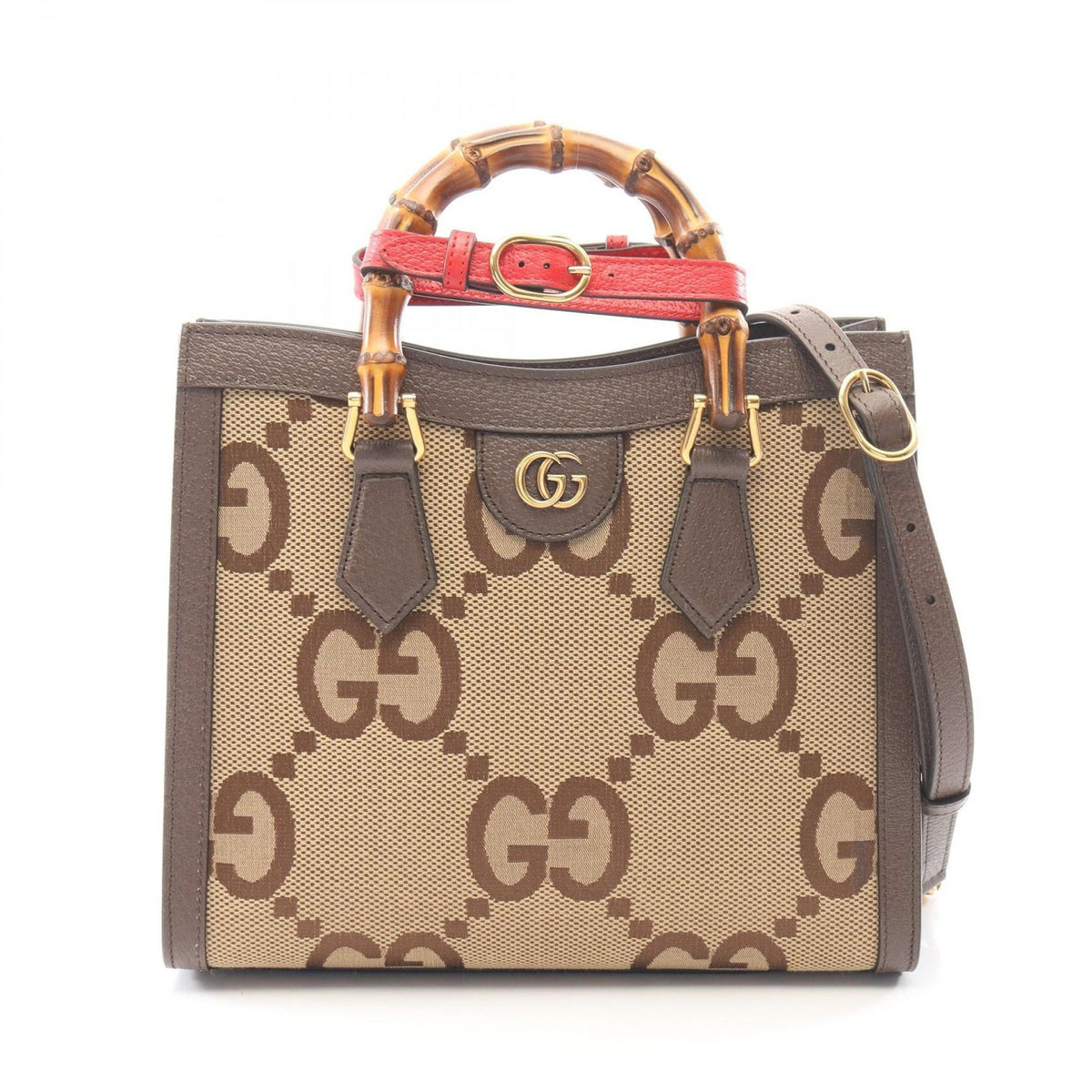Gucci Diana Jumbo GG 2-Way Beige Brown Canvas Leather Small Handbag