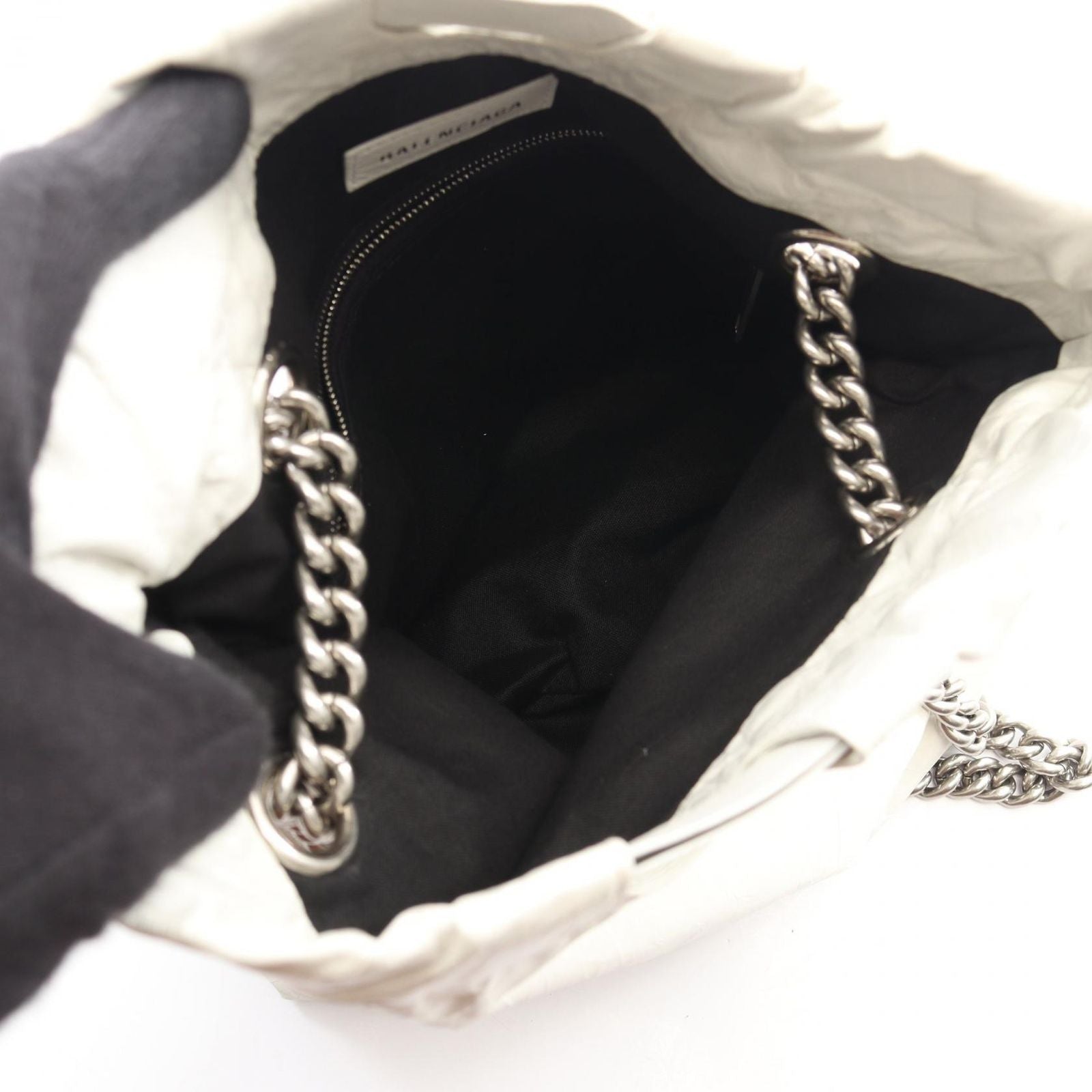 Balenciaga Shoulder Bag Crush Small Tote White Leather — view 3