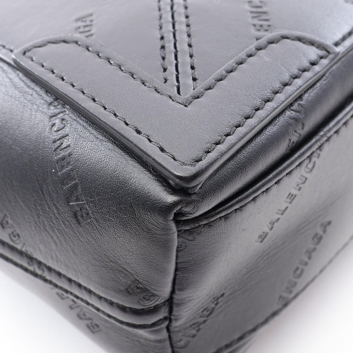 Balenciaga Navy Cabas XS 2-Way Black Leather All Over Logo XS Handbag — view 6