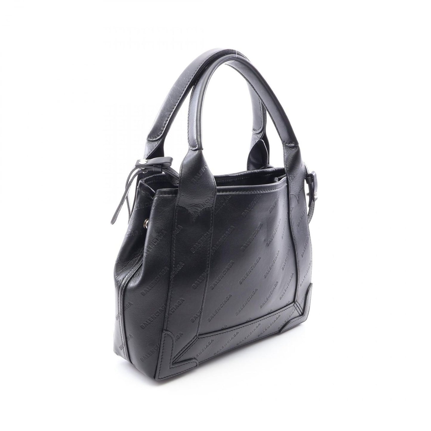 Balenciaga Navy Cabas XS 2-Way Black Leather All Over Logo XS Handbag — view 2