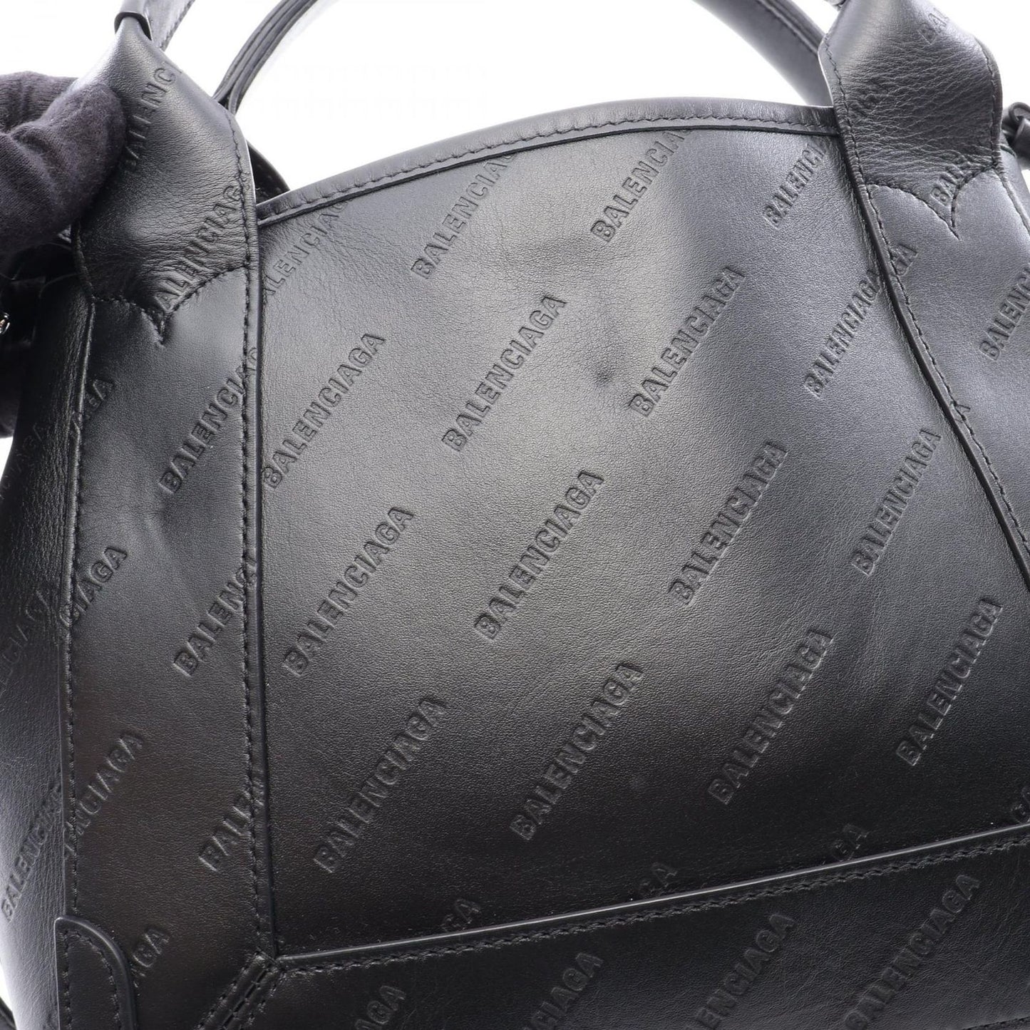 Balenciaga Navy Cabas XS 2-Way Black Leather All Over Logo XS Handbag — view 5