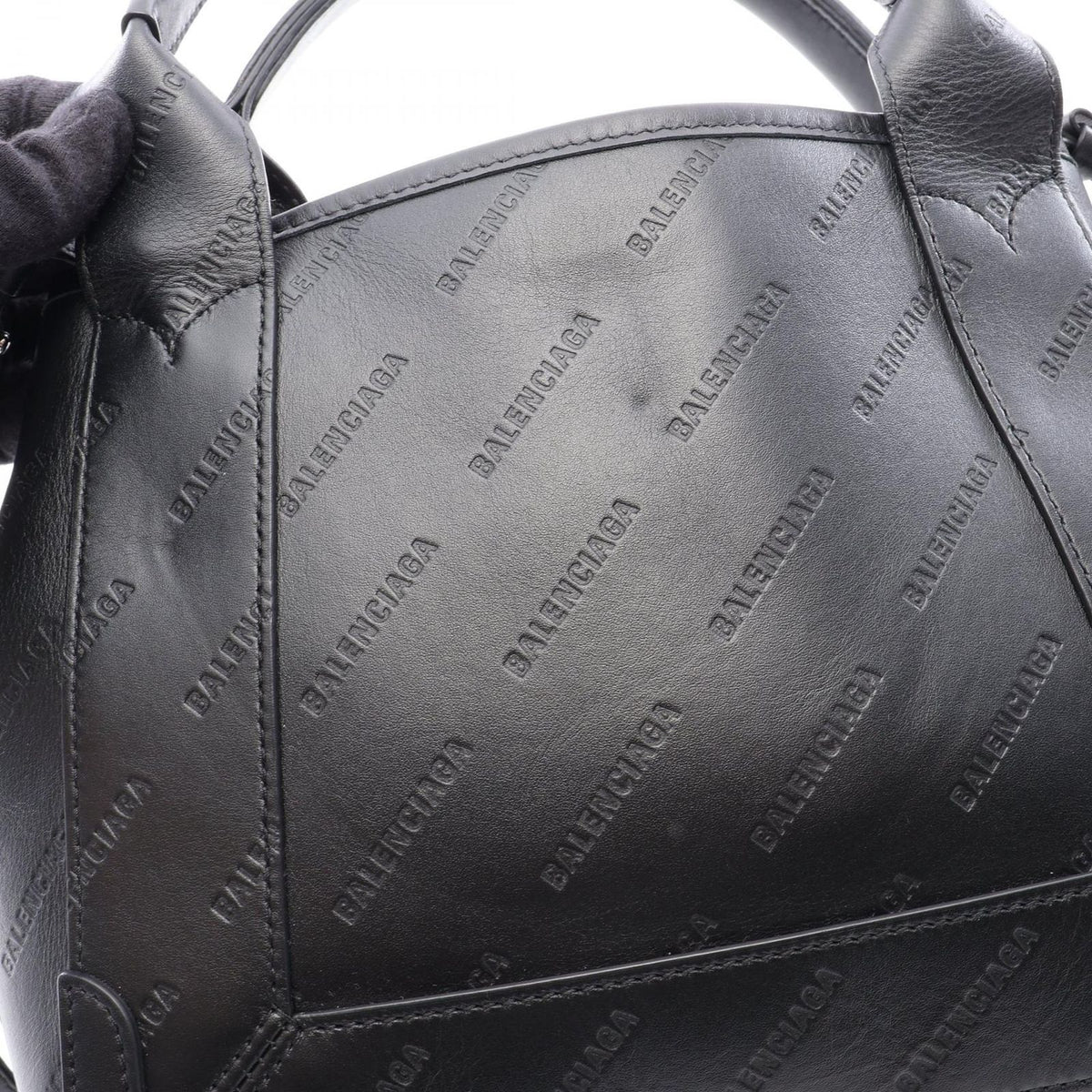 Balenciaga Navy Cabas XS 2-Way Black Leather All Over Logo XS Handbag — view 5