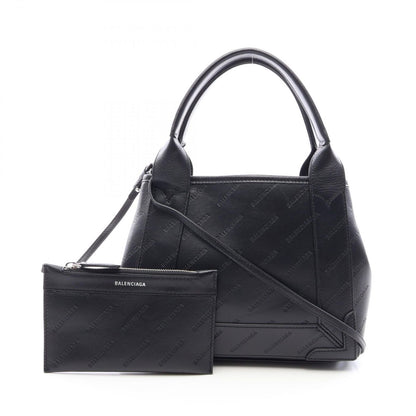 Balenciaga Navy Cabas XS 2-Way Black Leather All Over Logo XS Handbag