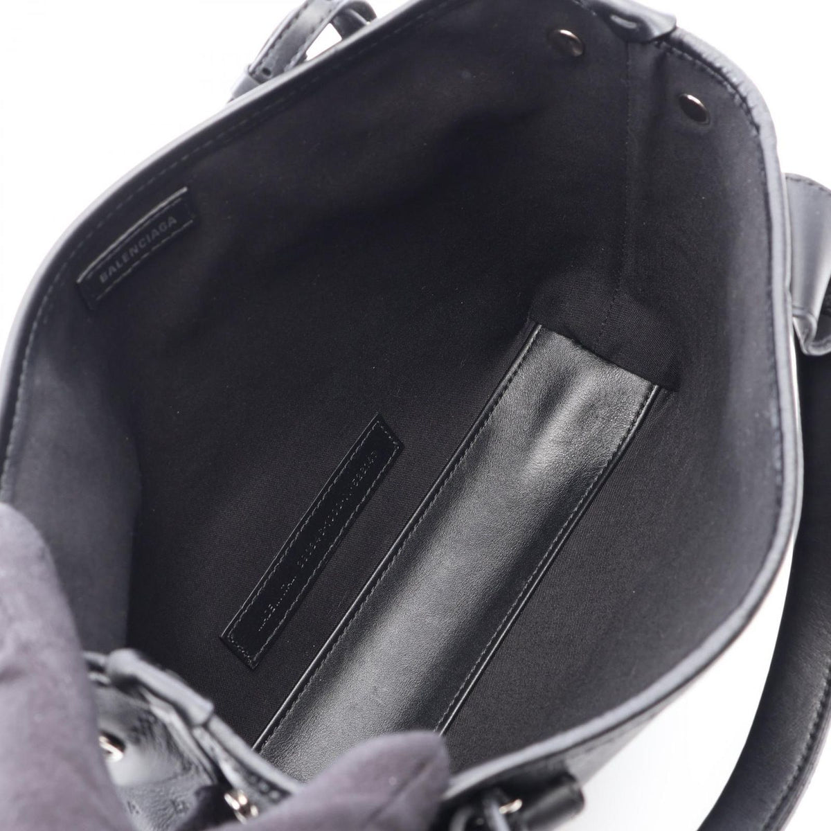 Balenciaga Navy Cabas XS 2-Way Black Leather All Over Logo XS Handbag — view 3