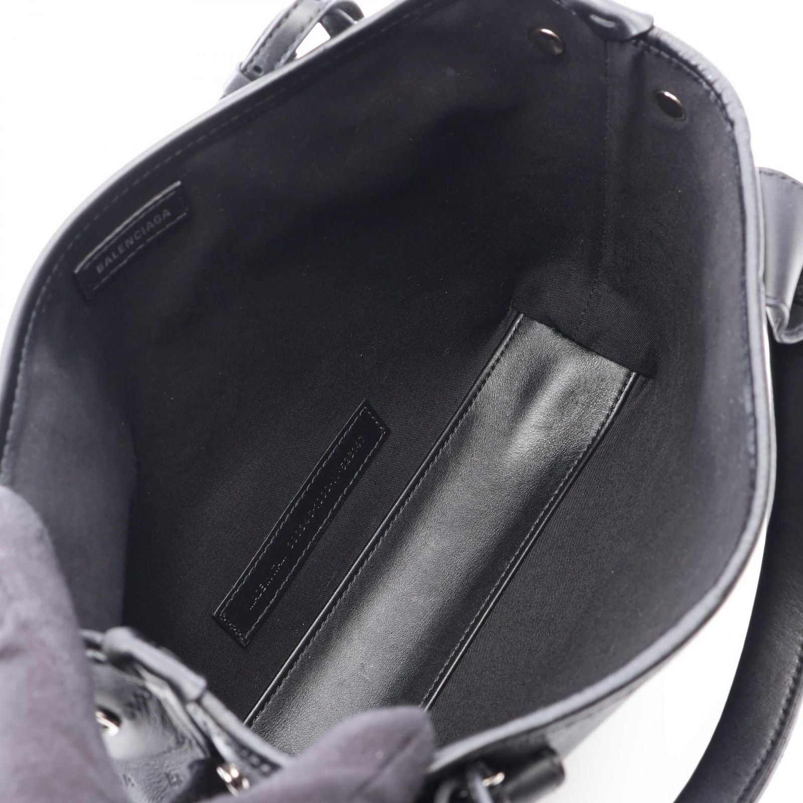 Balenciaga Navy Cabas XS 2-Way Black Leather All Over Logo XS Handbag — view 3