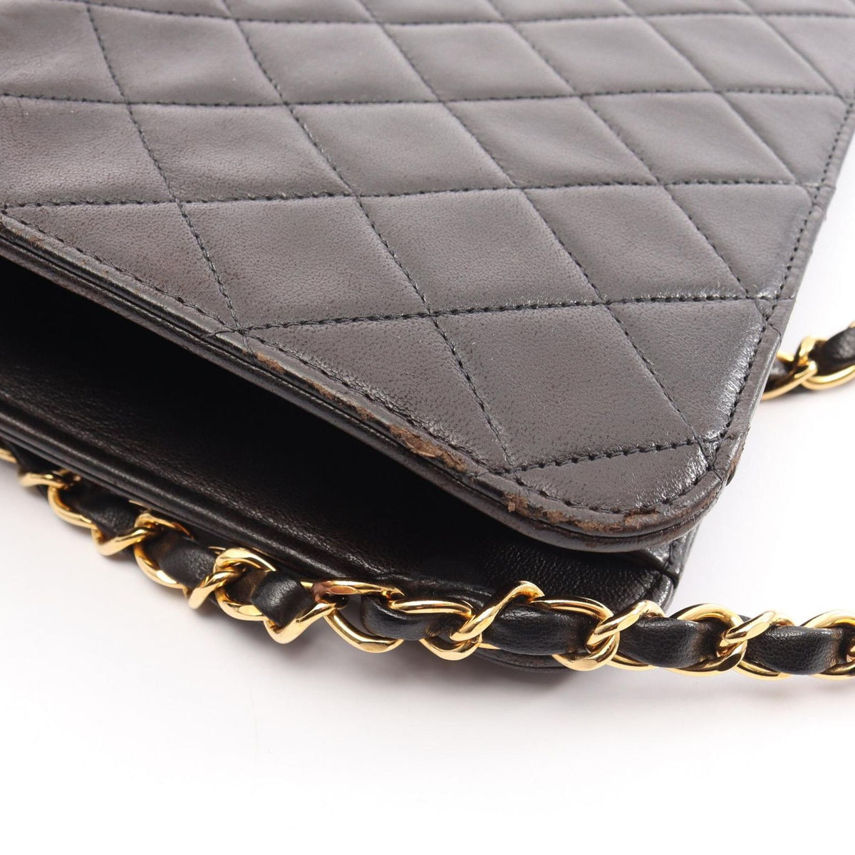 Chanel Shoulder Bag Quilted Full Flap Black Lambskin Push Lock Chain — view 7
