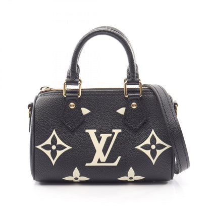 Louis Vuitton Nano Speedy 2-Way Black Beige Leather Handbag