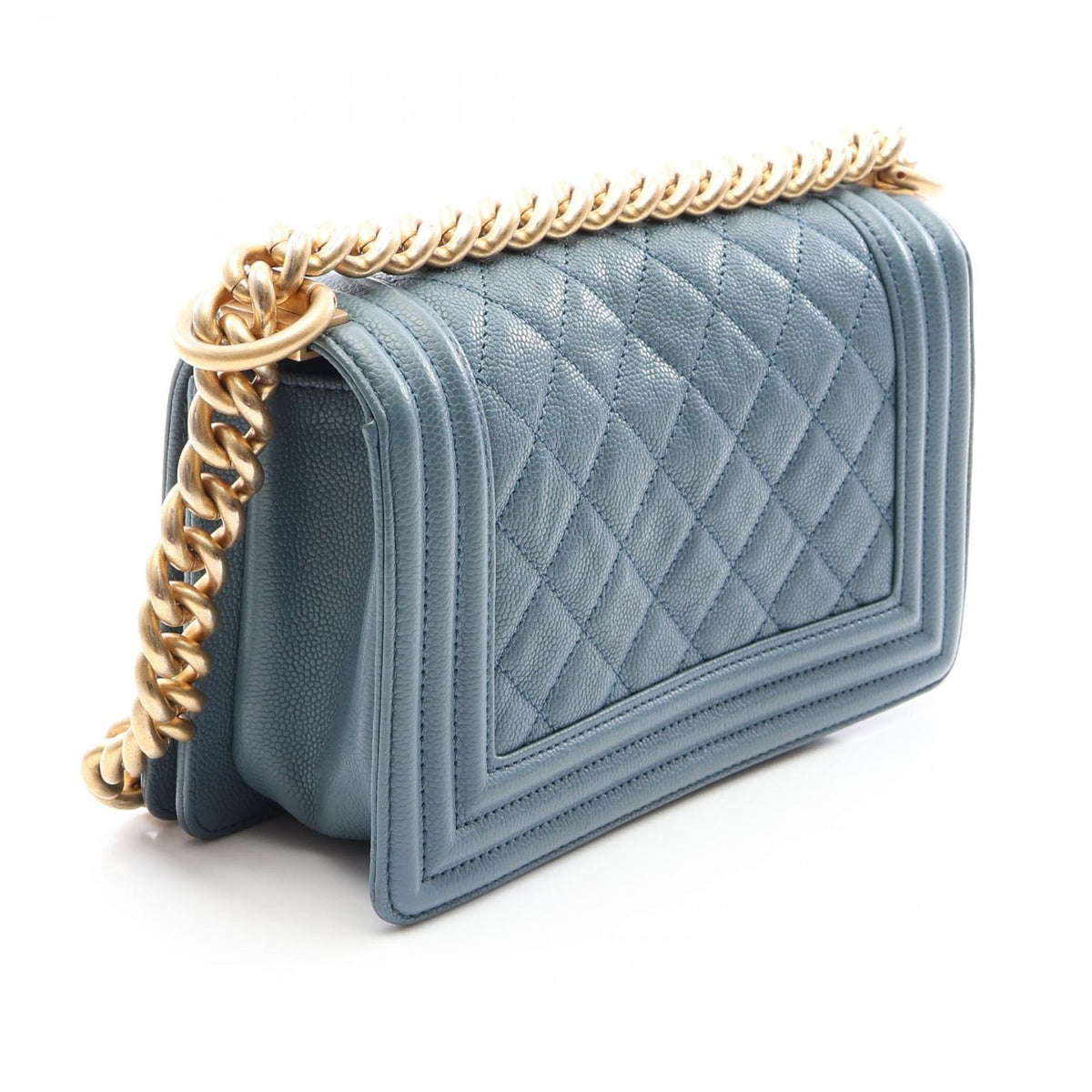 Chanel Shoulder Bag Boy Small Blue Gray Caviar Leather Chain — view 2