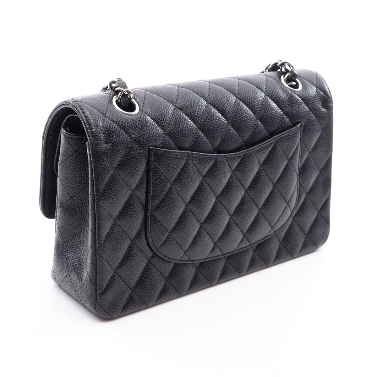 Chanel Shoulder Bag Quilted Double Flap Black Caviar Leather Chain — view 2