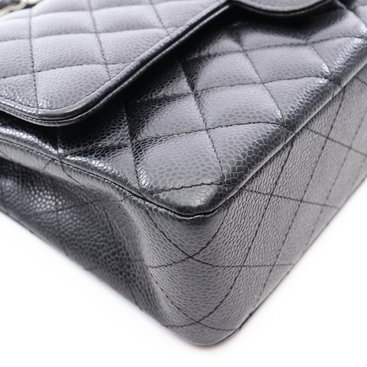Chanel Shoulder Bag Quilted Double Flap Black Caviar Leather Chain — view 7