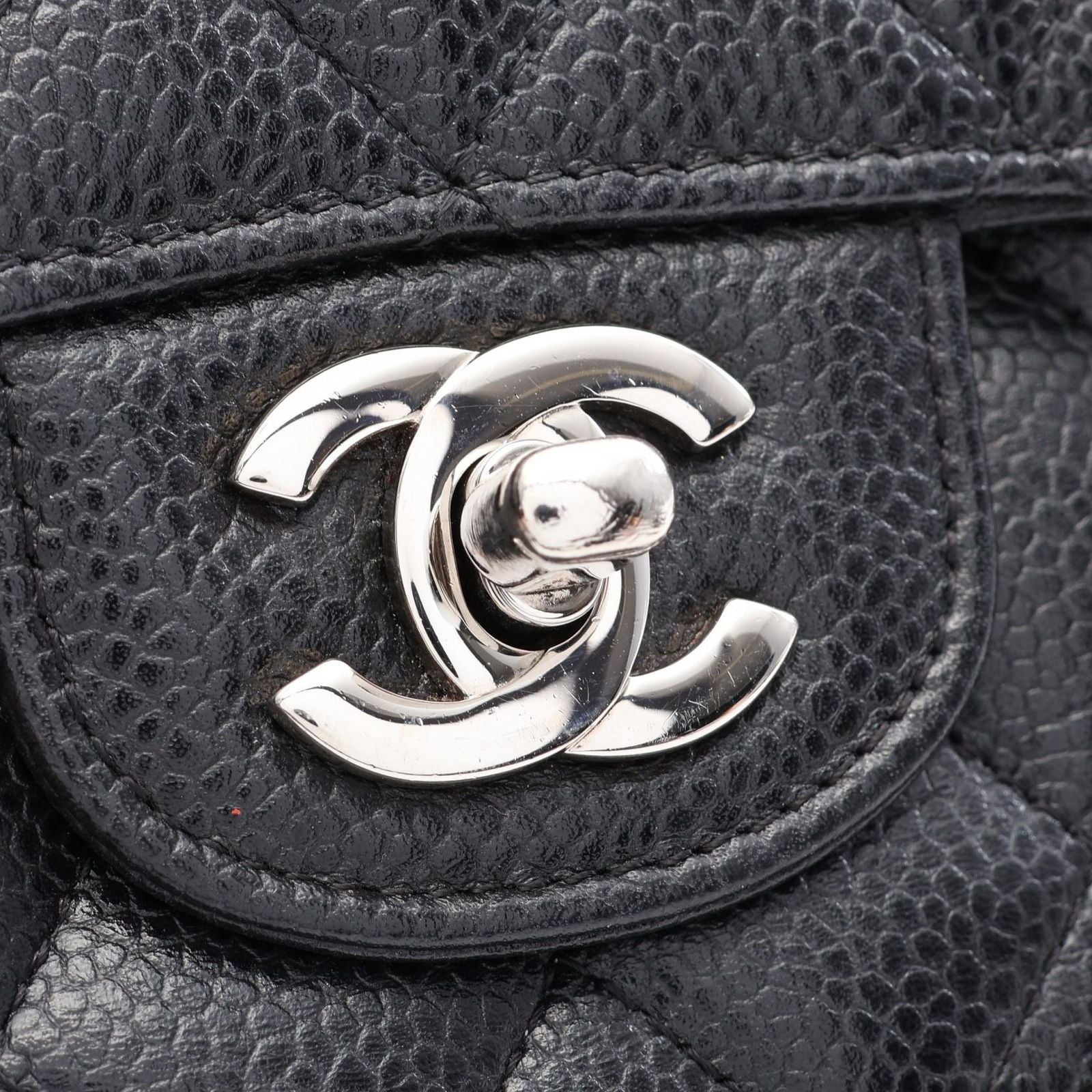Chanel Shoulder Bag Quilted Double Flap Black Caviar Leather Chain — view 8