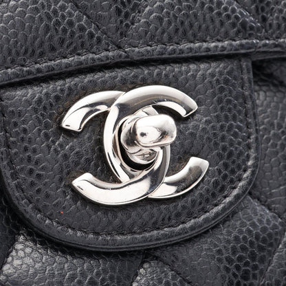 Chanel Shoulder Bag Quilted Double Flap Black Caviar Leather Chain — view 8