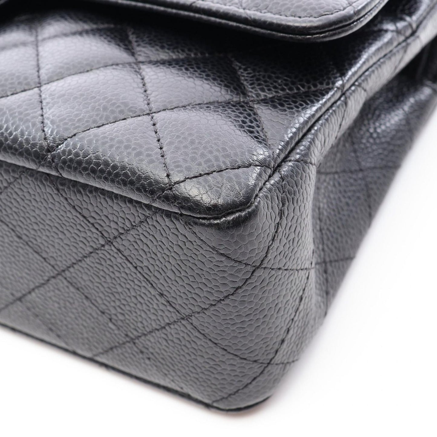 Chanel Shoulder Bag Quilted Double Flap Black Caviar Leather Chain — view 6