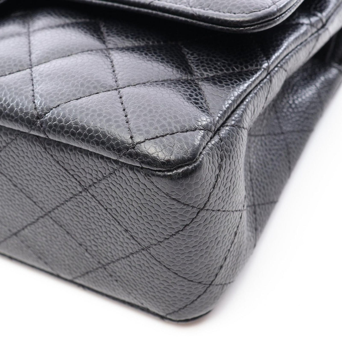 Chanel Shoulder Bag Quilted Double Flap Black Caviar Leather Chain — view 6