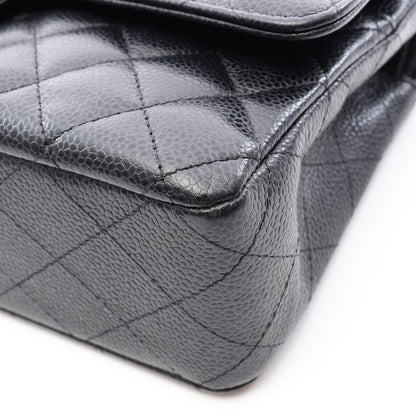 Chanel Shoulder Bag Quilted Double Flap Black Caviar Leather Chain — view 6