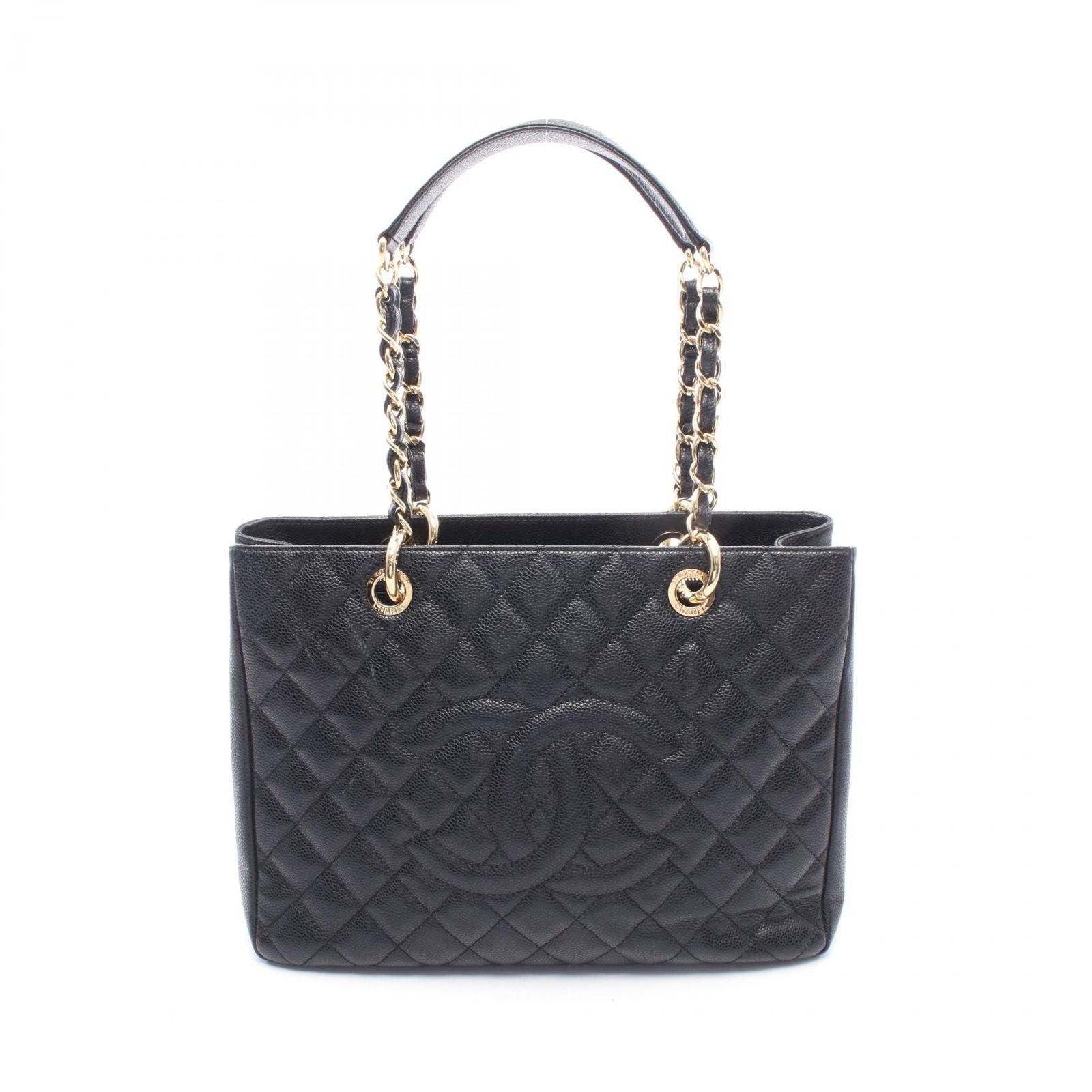 Chanel Tote Bag Quilted Grand Shopping GST Black Caviar Leather Chain