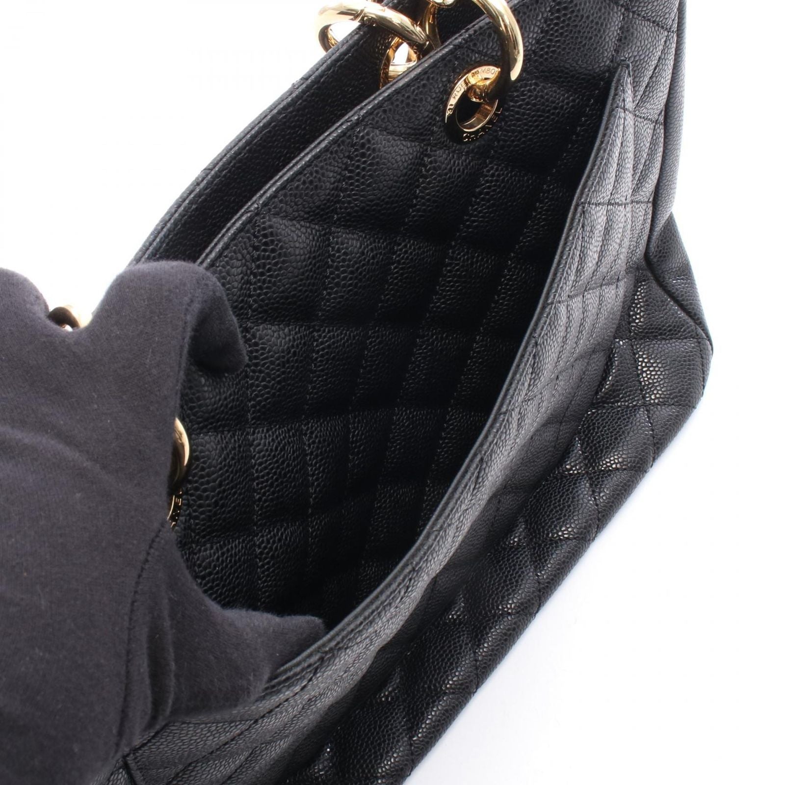Chanel Tote Bag Quilted Grand Shopping GST Black Caviar Leather Chain — view 7