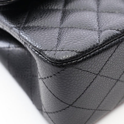 Chanel Shoulder Bag Quilted Double Flap Black Caviar Leather Chain — view 7