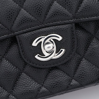 Chanel Shoulder Bag Quilted Double Flap Black Caviar Leather Chain — view 8