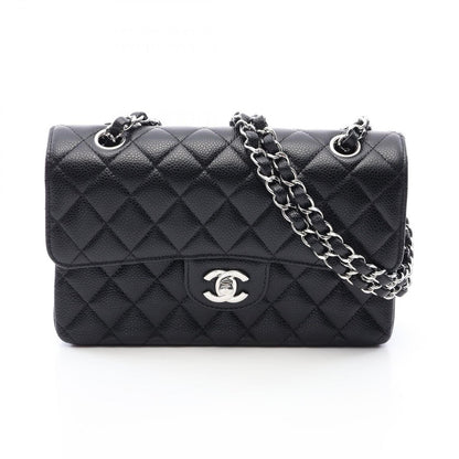 Chanel Shoulder Bag Quilted Double Flap Black Caviar Leather Chain