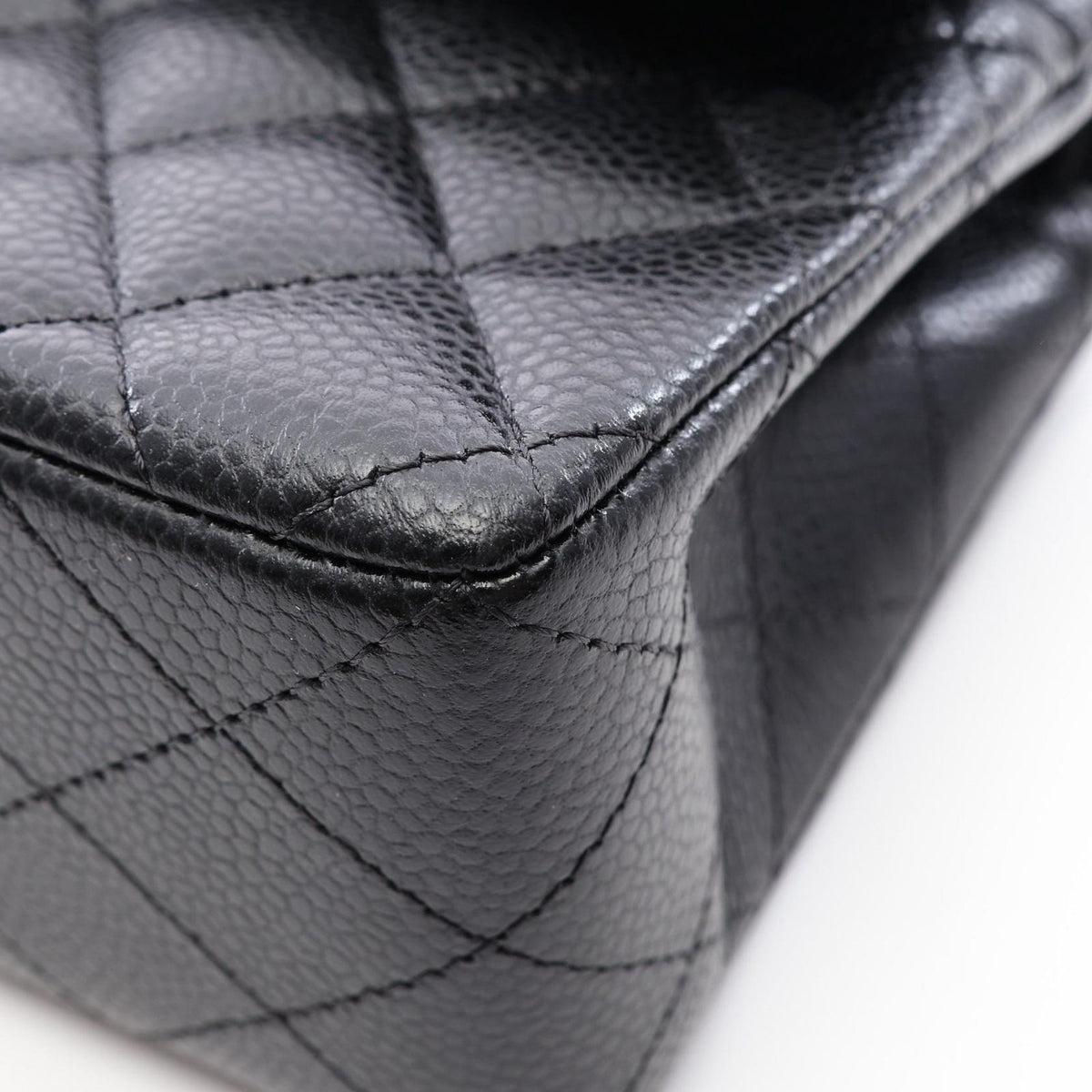 Chanel Shoulder Bag Quilted Double Flap Black Caviar Leather Chain — view 6