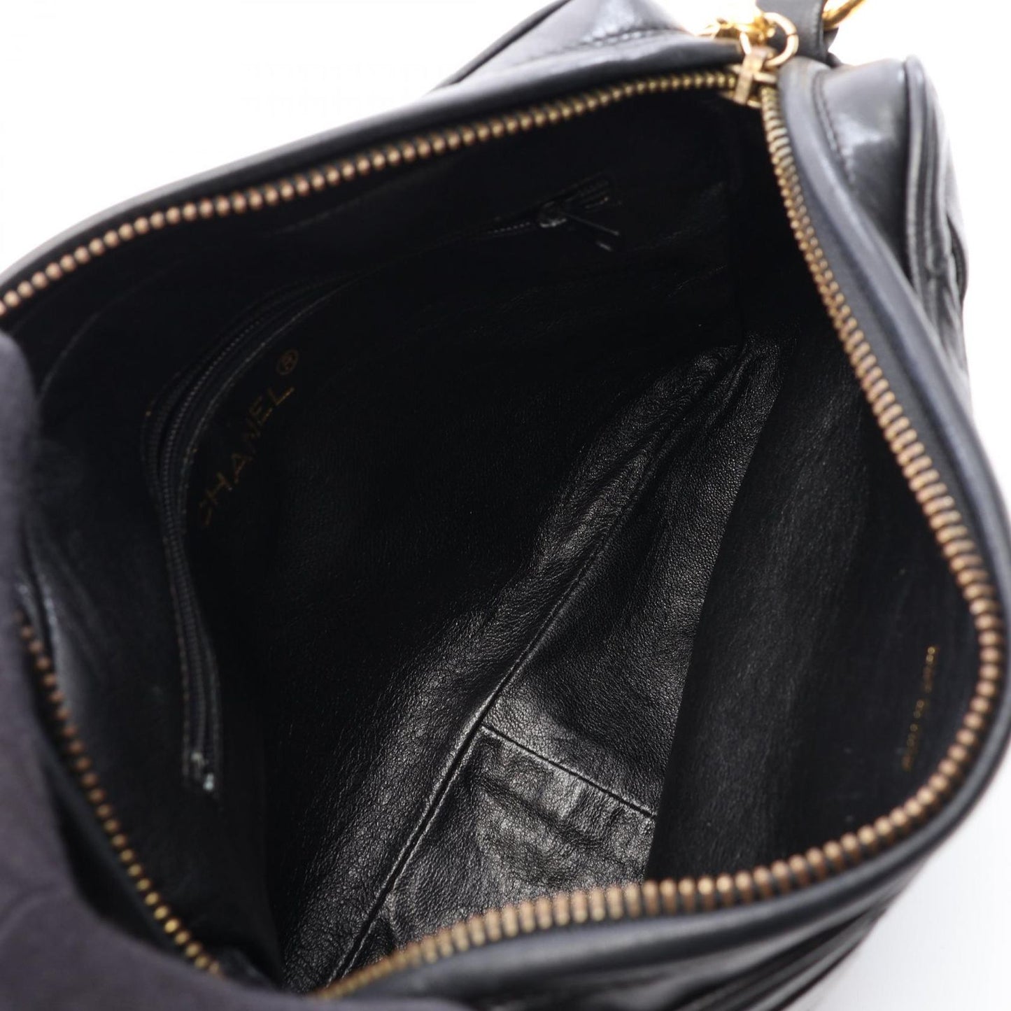 Chanel Shoulder Bag Quilted Fringe Chain Black Lambskin — view 3
