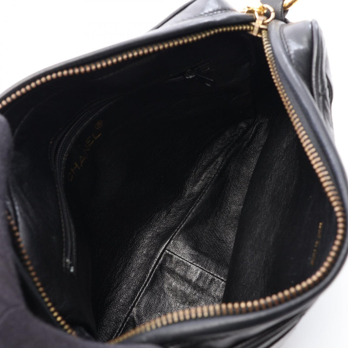 Chanel Shoulder Bag Quilted Fringe Chain Black Lambskin — view 3