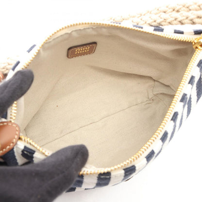 Miu Miu Handbag Cannette' Righe Stripe White Navy Brown Canvas Leather Spirit — view 3