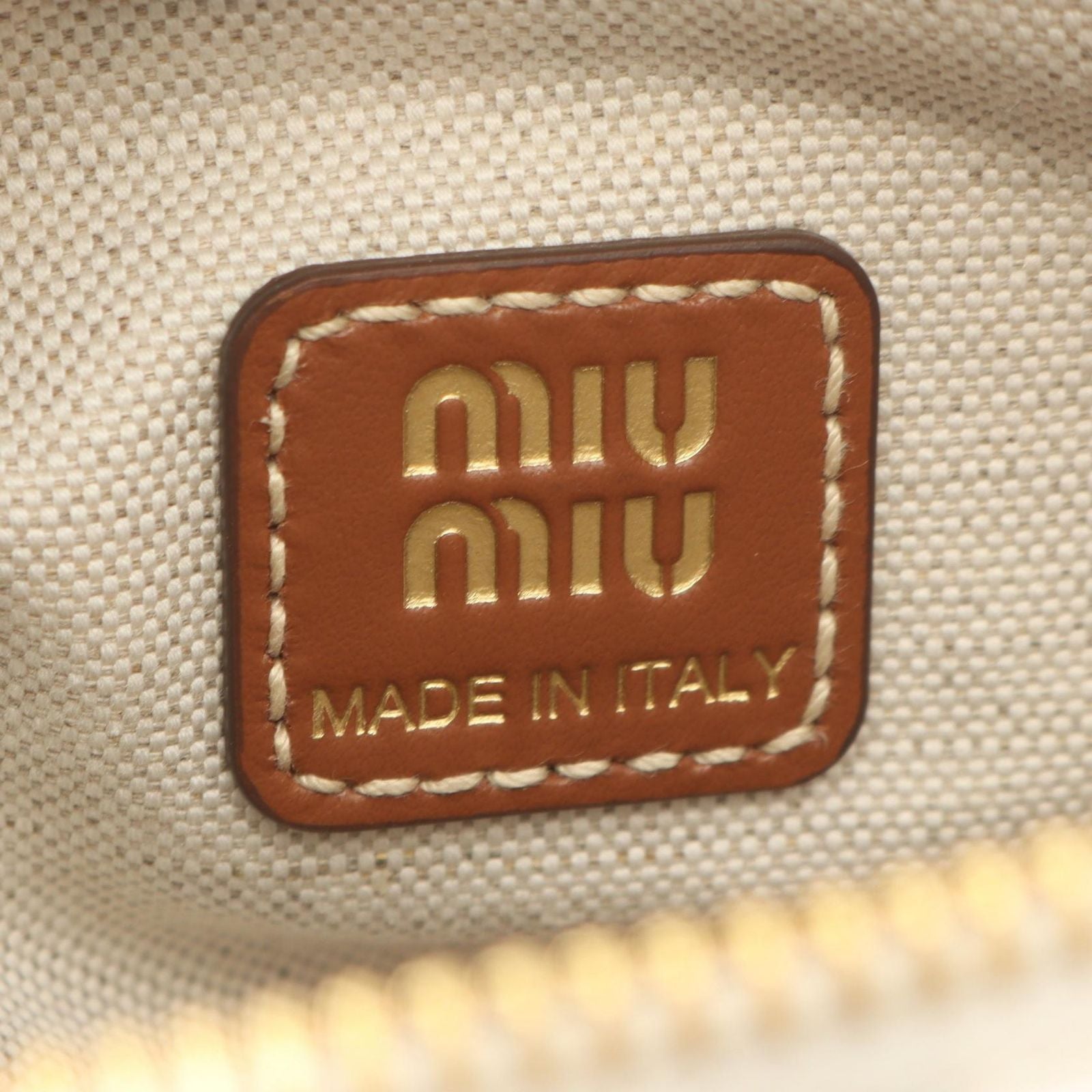 Miu Miu Handbag Cannette' Righe Stripe White Navy Brown Canvas Leather Spirit — view 4