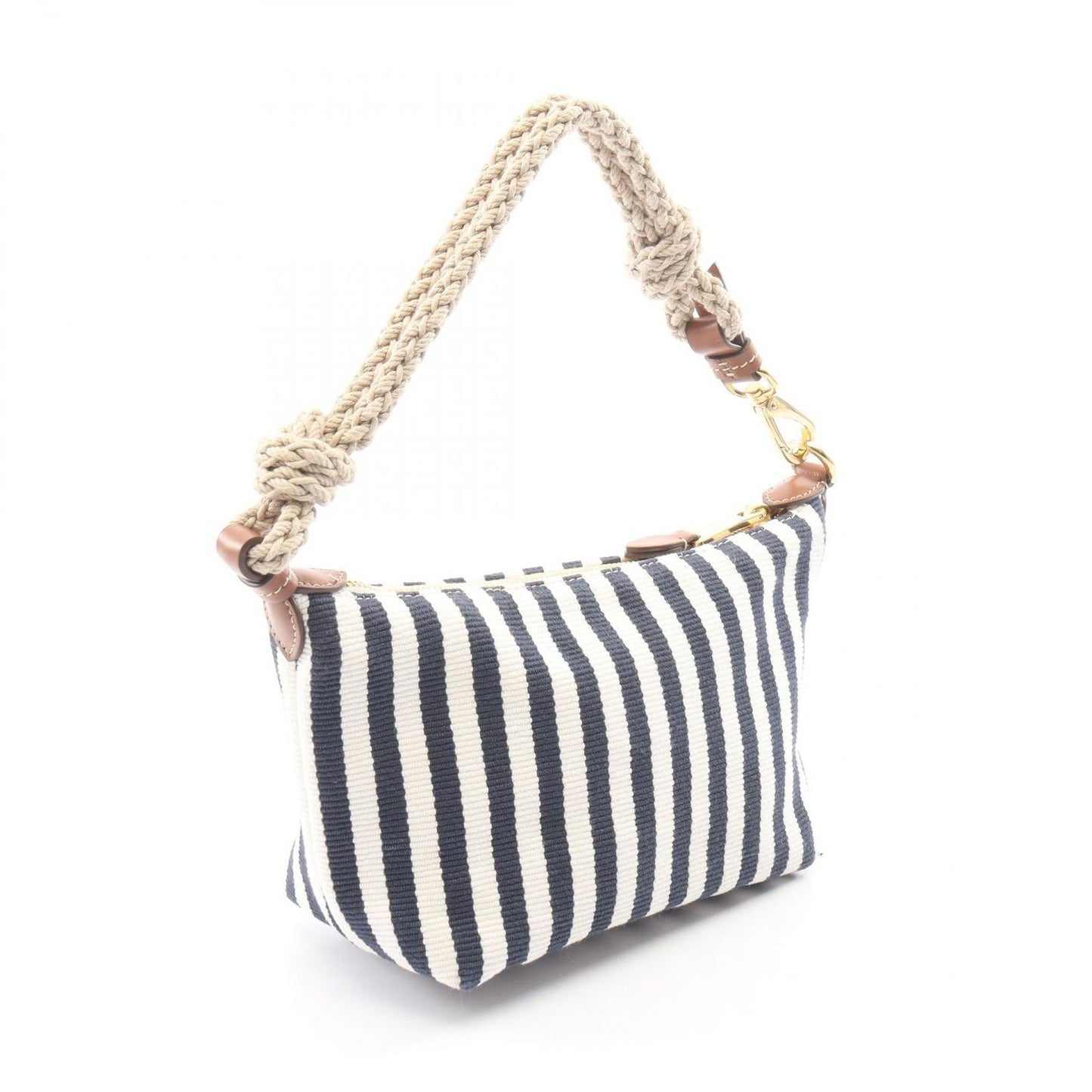 Miu Miu Handbag Cannette' Righe Stripe White Navy Brown Canvas Leather Spirit — view 2