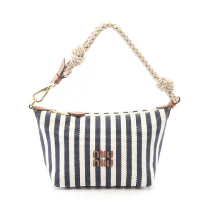 Miu Miu Handbag Cannette' Righe Stripe White Navy Brown Canvas Leather Spirit