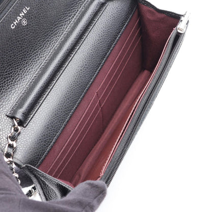 Chanel Shoulder Bag Quilted Black Caviar Leather Chain Wallet — view 3