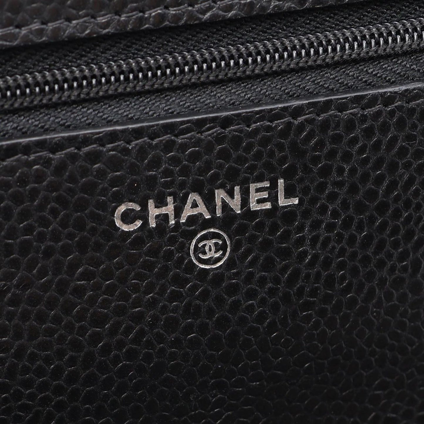 Chanel Shoulder Bag Quilted Black Caviar Leather Chain Wallet — view 4