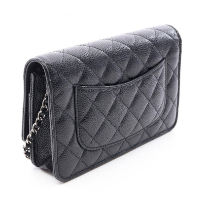 Chanel Shoulder Bag Quilted Black Caviar Leather Chain Wallet — view 2