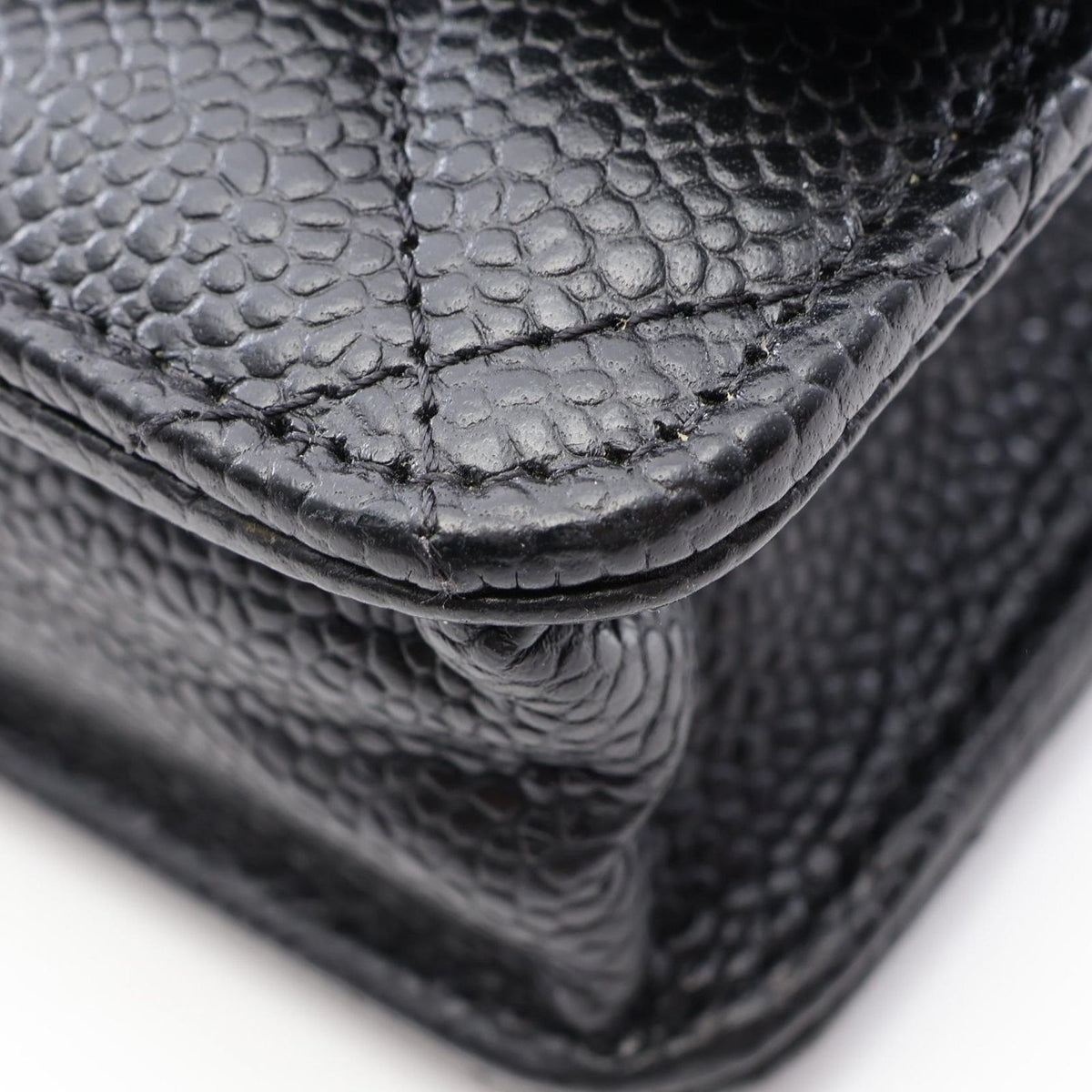 Chanel Shoulder Bag Quilted Black Caviar Leather Chain Wallet — view 7