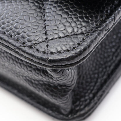 Chanel Shoulder Bag Quilted Black Caviar Leather Chain Wallet — view 7