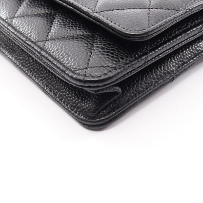 Chanel Shoulder Bag Quilted Black Caviar Leather Chain Wallet — view 8