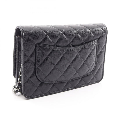 Chanel Shoulder Bag Quilted Black Caviar Leather Chain Wallet — view 2