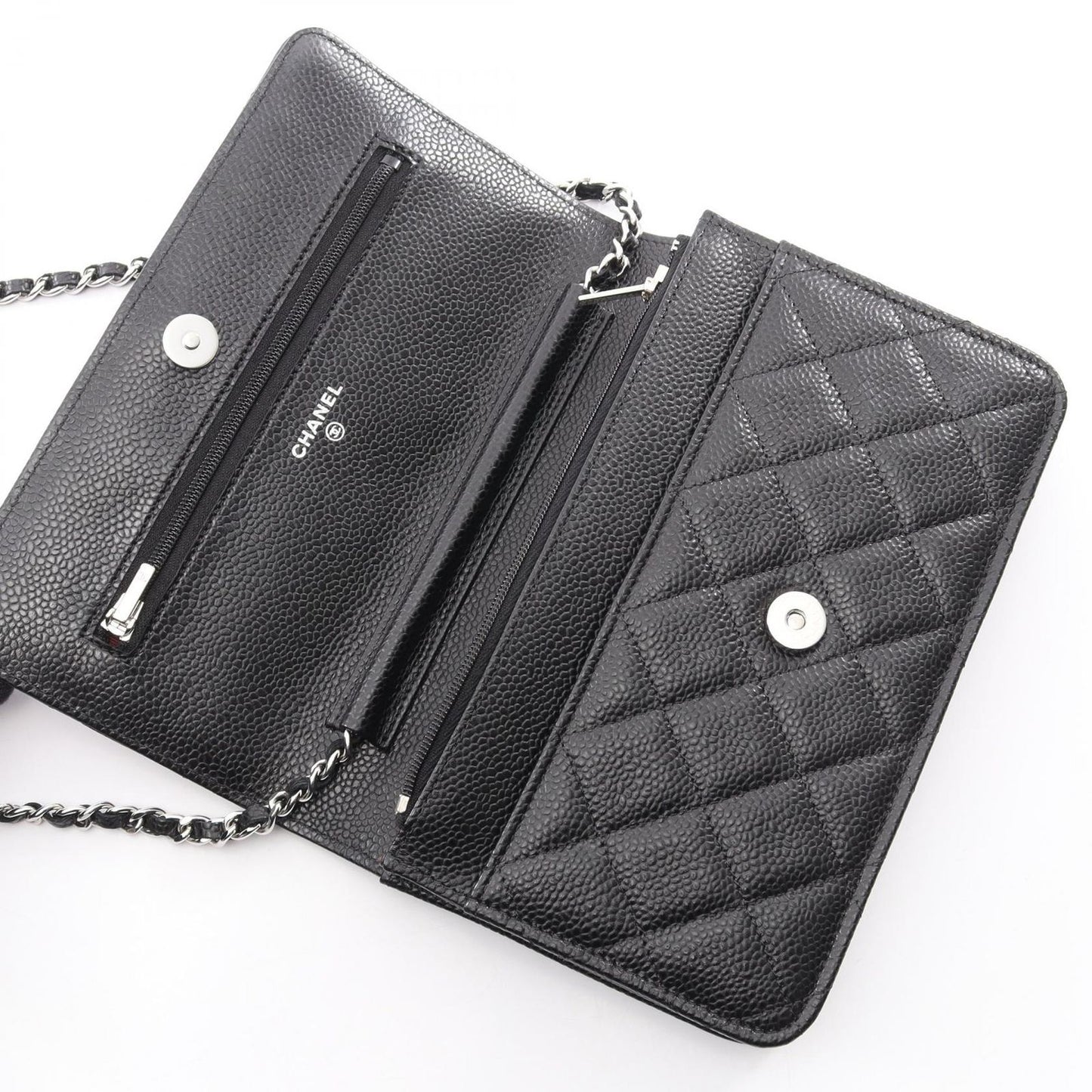 Chanel Shoulder Bag Quilted Black Caviar Leather Chain Wallet — view 6
