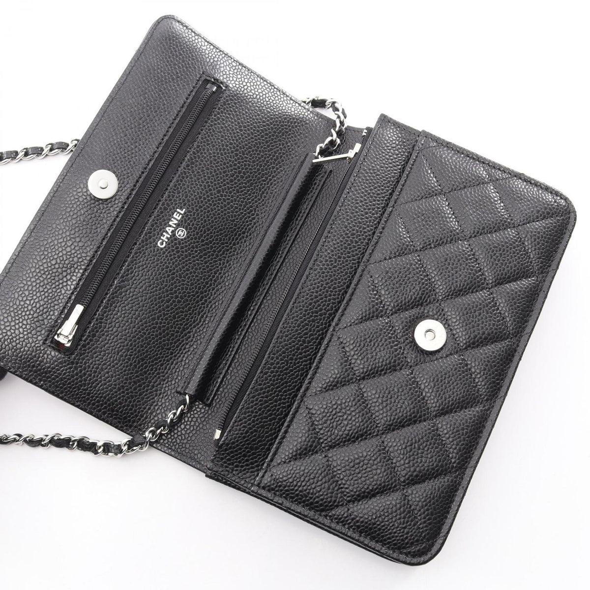 Chanel Shoulder Bag Quilted Black Caviar Leather Chain Wallet — view 6