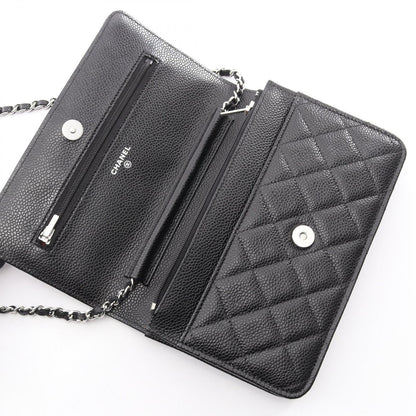 Chanel Shoulder Bag Quilted Black Caviar Leather Chain Wallet — view 6