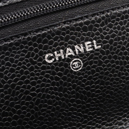 Chanel Shoulder Bag Quilted Black Caviar Leather Chain Wallet — view 4