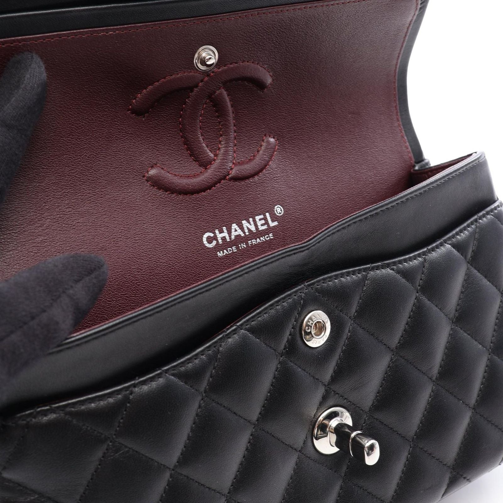 Chanel Shoulder Bag Quilted Double Flap Black Lambskin Chain — view 8