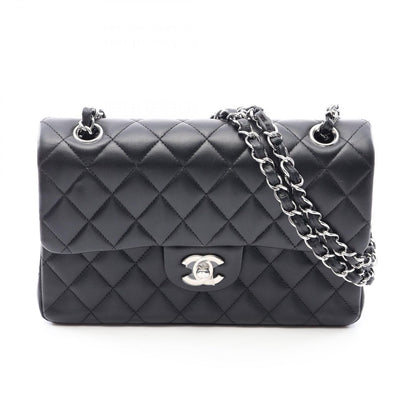 Chanel Shoulder Bag Quilted Double Flap Black Lambskin Chain